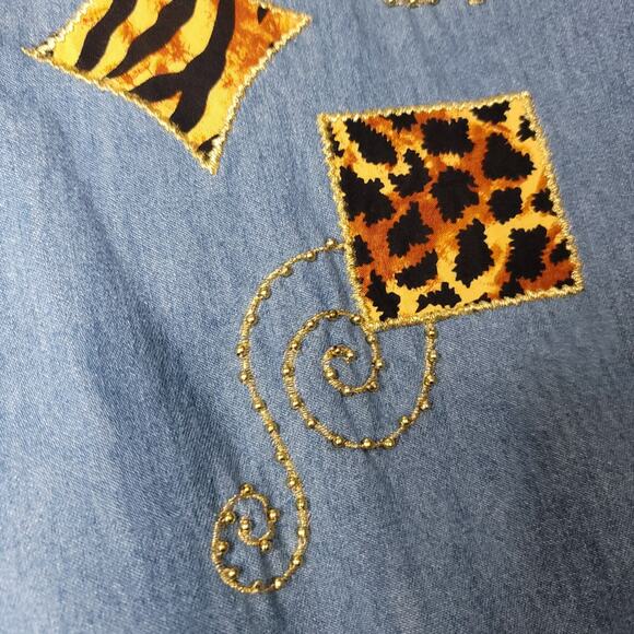 Vtg Silver Plus Upcycled Denim Button-down Shirt - Picture 3 of 5